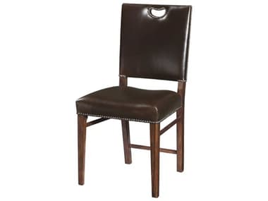 Theodore Alexander Campaign Leather Mahogany Wood Brown Upholstered Side Dining Chair TAL4000906DC