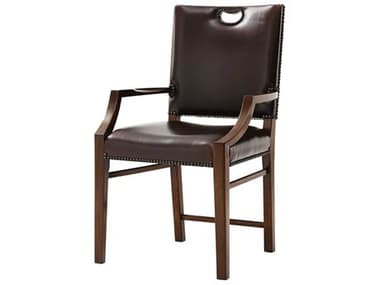 Theodore Alexander Campaign Leather Mahogany Wood Brown Upholstered Arm Dining Chair TAL4100906DC