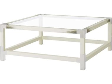 Theodore Alexander Modern Classic 44" Square Tempered Glass Longhorn White Stainless Steel Coffee Table TAL5102075