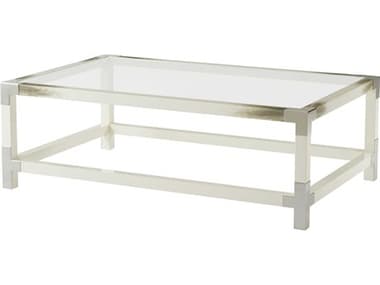 Theodore Alexander Modern Classic 54" Square Tempered Glass Longhorn White Stainless Steel Coffee Table TAL5102076