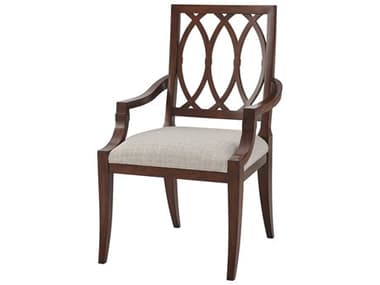 Theodore Alexander Modern Classic Mahogany Wood Brown Fabric Upholstered Arm Dining Chair TAL41009051AQP