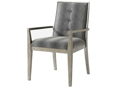 Theodore Alexander Modern Classic Mahogany Wood Gray Fabric Upholstered Arm Dining Chair TAL41021731ATD