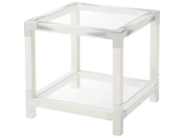 Theodore Alexander Modern Classic 25" Square Tempered Glass Longhorn White Stainless Steel End Table TAL5002299