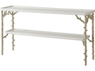 Theodore Alexander Corallo 62" Rectangular Wood Mottled White Eggshell Champagne Console Table TAL5341009