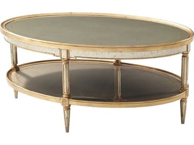 Theodore Alexander Eglomise 48" Oval Acacia Glass Brass Coffee Table TAL5152005