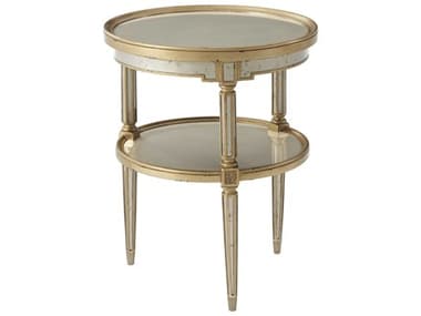 Theodore Alexander Eglomise 23&quot; Round Silvered Gilt Verre End Table TAL5052008