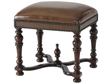 Theodore Alexander Essential 21&quot; Acacia Brown Leather Upholstered Accent Stool TAL4400035BB