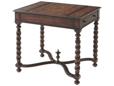 Theodore Alexander Essential 34" Brown Walnut Wood Acacia Leather Game Table TAL5200002BN