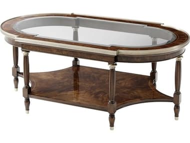 Theodore Alexander Louis Xvi 48&quot; Oval Tempered Glass Marlborough Brass Coffee Table TAL5105438