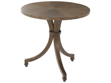 Theodore Alexander Noda 28" Round Wood Walnut Veneer Brass End Table TAL5005903