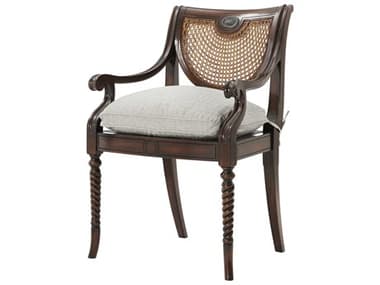 Theodore Alexander Regency Acacia Wood Brown Fabric Upholstered Arm Dining Chair TAL41002371AQP