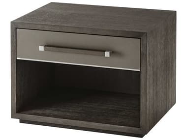 Theodore Alexander Anise Lati with Eclipse Grey Leather &amp; Brushed Stainless Steel Rectangular 1 Drawer Nightstand TALTAS50015C077