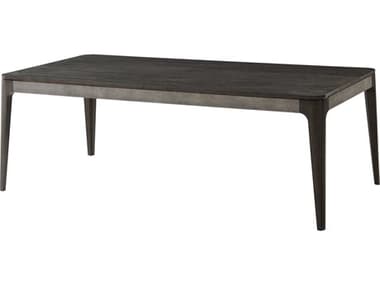 Theodore Alexander Rowan Primavera with Tempest Grey Leather &amp; Brushed Brass 85'' Wide Rectangular Dining Table TALTAS54003C078