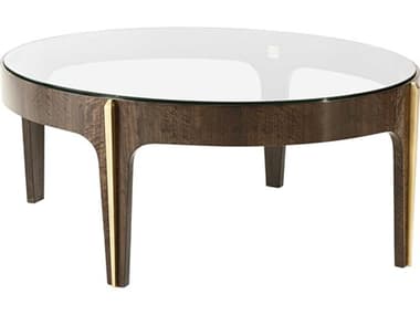Theodore Alexander Vanucci Eclectics 48&quot; Round Tempered Glass Fumed Eucalyptus Brass Coffee Table TAL5105308