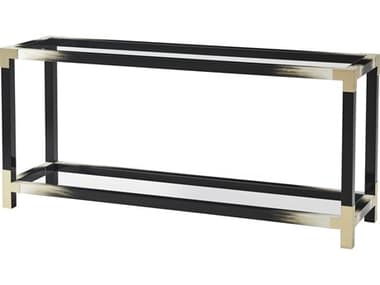 Theodore Alexander Vanucci Eclectics 65" Rectangular Glass Black Lacquer Faux Horn Console Table TAL5302109
