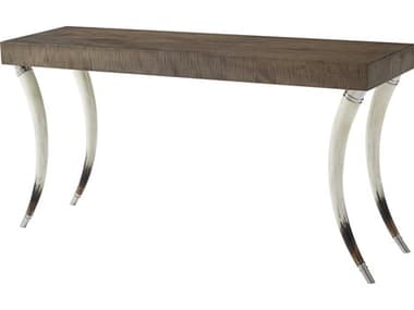 Theodore Alexander Vanucci Eclectics 99" Rectangular Wood Platinum Sycamore Faux Horn Stainless Steel Console Table TAL5305281