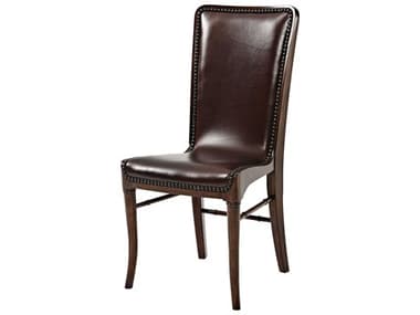 Theodore Alexander Vanucci Eclectics Leather Mahogany Wood Brown Upholstered Side Dining Chair TAL4000485DC