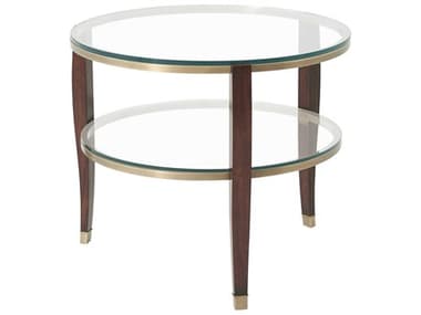 Theodore Alexander Vanucci Eclectics 29" Round Tempered Glass Brass Mahogany End Table TAL5000620