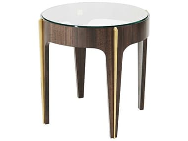 Theodore Alexander Vanucci Eclectics 27" Round Glass Fumed Eucalyptus Veneer Brass End Table TAL5005759