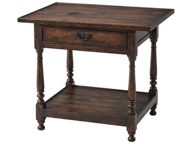 Theodore Alexander Victory Oak 30" Rectangular Wood Mahogany Reclaimed Veneer Brass End Table TALAL50159