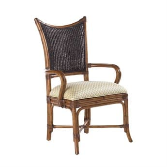 Tommy Bahama Island Estate Mangrove Solid Wood Brown Fabric Upholstered Arm Dining Chair TO01053188101