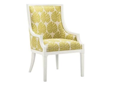 Tommy Bahama Ivory Key Tight Back Solid Wood Green Fabric Upholstered Arm Dining Chair TO157713