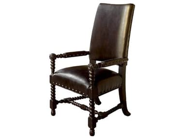 Tommy Bahama Kingstown Edwards Leather Solid Wood Brown Upholstered Arm Dining Chair TO01061988501