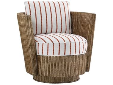 Tommy Bahama Twin Palms Tarpon Cay Loose Back Rattan Swivel 33" Fabric Club Chair Accent TO195311SW