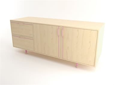 Tronk Design Chapman Storage Collection 70'' Maple Wood Pink Credenza Sideboard TROCHP3U1DW2DOMPLPK
