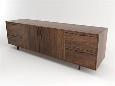 Tronk Design Chapman Storage Collection 94'' Walnut Wood Black Credenza Sideboard TROCHP4U2DW2DOWALBL
