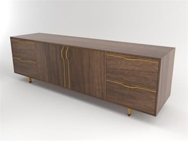 Tronk Design Chapman Storage Collection 94'' Walnut Wood Mustard Credenza Sideboard TROCHP4U2DW2DOWALMU