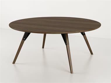 Tronk Design Clarke Collection 46" Round Wood Black Coffee Table TROCLKCOFWALLGCIRBL
