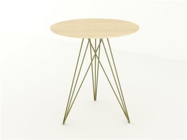 Tronk Design 18" Round Wood Brassy Gold End Table TROHUDMPLNOINLGD