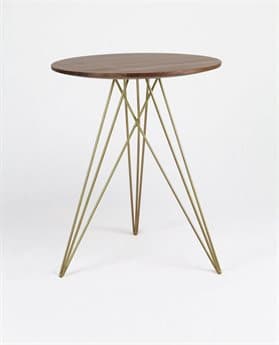 Tronk Design 18" Round Wood Brassy Gold End Table TROHUDWALNOINLGD