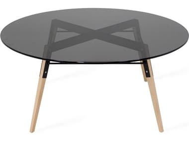 Tronk Design Ross Black / Maple 42'' Wide Round Coffee Table TROROSCOFMPLBLSMK