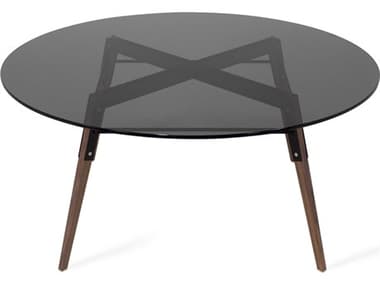 Tronk Design Ross Black / Walnut 42'' Wide Round Coffee Table TROROSCOFWALBLSMK