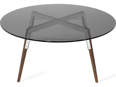 Tronk Design Ross White / Walnut 42'' Wide Round Coffee Table TROROSCOFWALWHSMK
