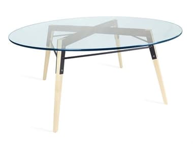 Tronk Design Ross 42" Round Glass Black Coffee Table TROROSCOFMPLBL