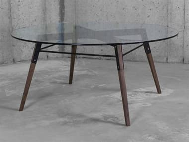 Tronk Design Ross 42" Round Glass Black Coffee Table TROROSCOFWALBL