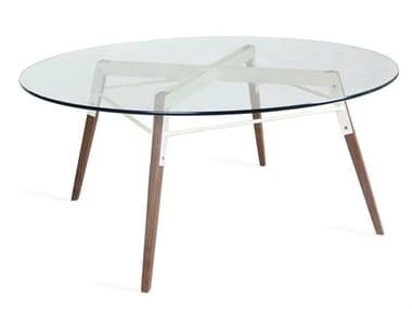 Tronk Design Ross 42" Round Glass White Coffee Table TROROSCOFWALWH