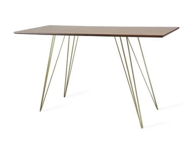 Tronk Design Williams 54" Brassy Gold Brown Walnut Wood Computer Desk Table Collection TROWILDINWALXSMRECGD