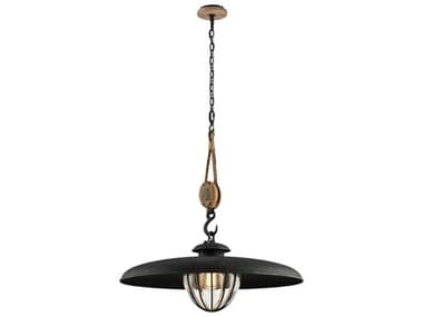 Troy Lighting Murphy 1-Light Vintage Iron Rustic Wood Black Glass Globe Pendant TLF4907