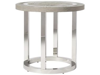 Universal Furniture Modern Wyatt 28" Round Wood Flint Stainless Steel End Table UF645802