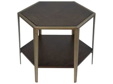 Uttermost Alicia 24" Hexagon Wood Deep Walnut Brushed Champagne End Table UT25314