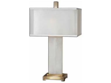 Uttermost Athanas White Alabaster Coffee Bronze Double Hardback Rectangle Box Table Lamp UT261361