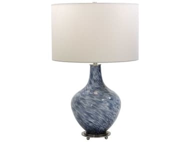 Uttermost Cove Glass Cobalt Blue White Round Hardback Drum Buffet Lamp UT284821