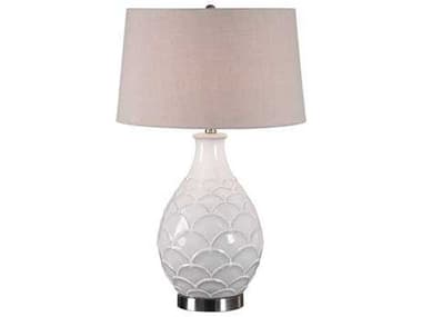 Uttermost Camellia Distressed Glossed White Table Lamp UT275341