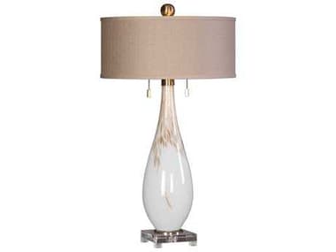 Uttermost Cardoni Gloss White Glass & Metallic Copper Two-Light Table Lamp UT27201