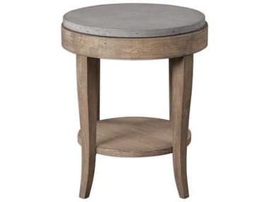 Uttermost Deka Brown Glazed Birch & Concrete 24' Round Accent Table UT25909