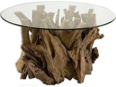Uttermost Driftwood 36" Round Glass Natural Coffee Table UT25519